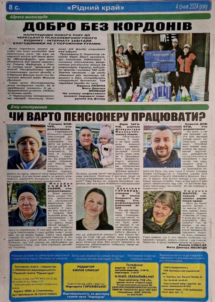 Ukraine Charity Newspaper Article